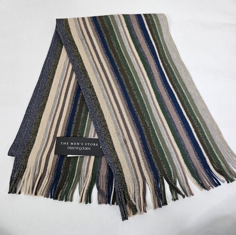The Men's Store Bloomingdales Striped Knit Scarf Olive Neutral NWT